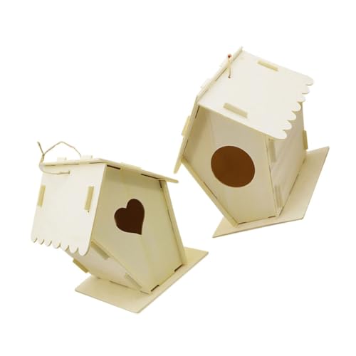 PHENOFICE 2st Vogelhaus Dekoration Aus Holz Hängender Vogelkäfig Vogel- Puzzle-Spielzeug Spielzeug Für Draußen Vogelbett Puzzle-zubehör Solides Vogelnest Gartendekoration Beige Hölzern von PHENOFICE