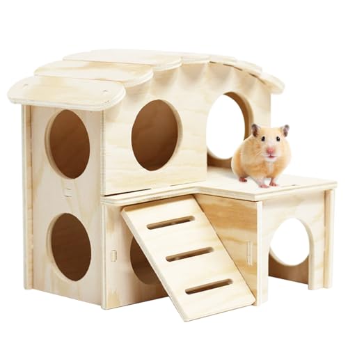 PHIEZC Hamsterhaus, Hamsterzubehör aus Holz, Meerschweinchenhaus, Hamsterversteck, geeignet für Hamster, Zwerghamster, Meerschweinchenkäfige (17 * 15 * 15 cm) von PHIEZC