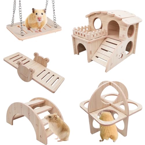 5er-Pack Hamsterkäfig aus Holz, Hamsterspielzeug, Meerschweinchenspielzeug, Hamsterverstecke, Trainingsspielzeug für Hamster, Zwerghamster, Kleintierspielzeug von PHIEZC