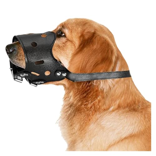 Haustierzubehör Maulkorb for Hunde, weicher Korbmaulkorb aus Leder for Hunde, stoppt das Beißen, Bellen, Kauen, atmungsaktiv, trinkbar, verstellbare Maulkörbe for Hunde Halsband (Color : Black, Size von PHLEAZ