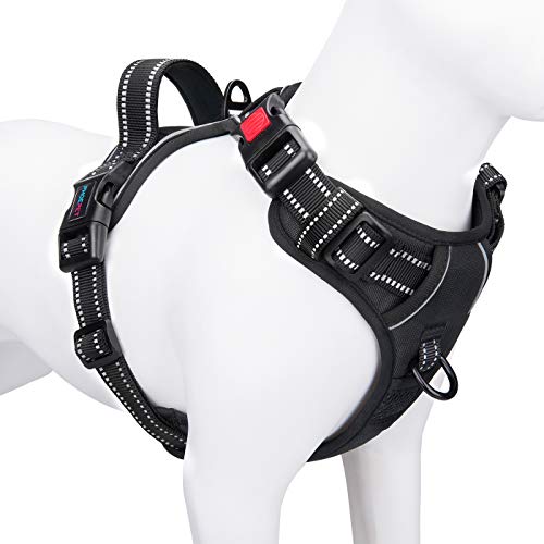 Phoepet Anti-Zieh-Hundegeschirr, reflektierend, verstellbar, mit Trainingsgriff, Namensausweisfach, 2 Metall-Leinenhaken, 3 Schnappschnallen, einfaches Anziehen und Abnehmen, XS, schwarz von PHOEPET