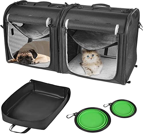 Tragbare 2-in-1 Haustier-Tragetasche für mittelgroße Hunde, große Katzen, kleine Katzen und Hunde, tragbares Haustier-Reisetragetasche, Zeltheringe, 2 Stück Haustier-Schalen für Outdoor-Camping von PHOMDAN