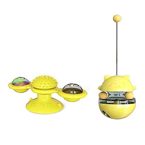 PHTOIT Pet Toys for Cats Interactive Puzzle Training Turntable Windmill Ball Whirling Toys for Kitten Play Game Yellow von PHTOIT
