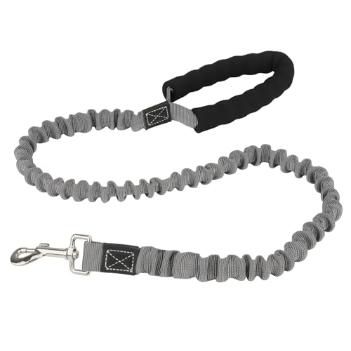 Heavy Duty Bungee Hundeleine für mittlere und kleine Hunde, No Pull reflektierende Hundeleine für Schock-Absorption mit Autositz Schnalle und komfortablem gepolsterten Griff (Grau, 3.3-4.9FT) von PIANG GOUER