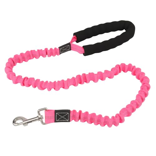 Heavy Duty Bungee Hundeleine für mittlere und kleine Hunde, No Pull reflektierende Hundeleine für Schock-Absorption mit Autositz Schnalle und komfortablem gepolsterten Griff (Rosa, 3.3-4.9FT) von PIANG GOUER