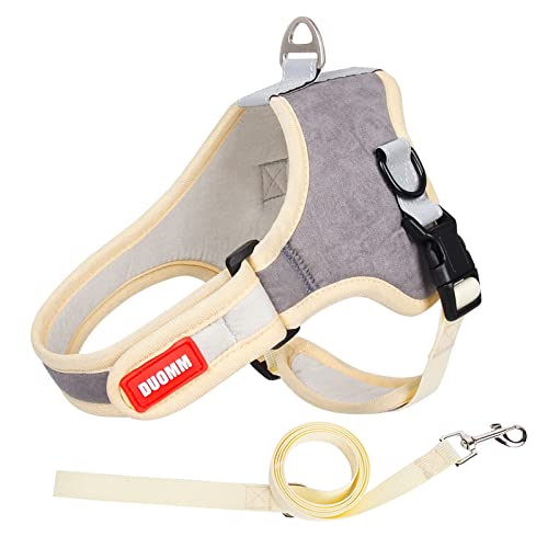 Piang Gouer Hundegeschirr und Leine Set für kleine und mittlere Hunde, reflektierende Wildleder Service Hundegeschirr mit verstellbaren gepolstert für Outdoor Spaziergänge Haustierweste(Grau-S) von PIANG GOUER