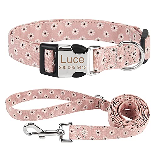 Piang Gouer Personalisierte individuelle hundehalsband katzenhalsband mit Namen Gravur mit ID Tags und Telefonnummer Halsband Hund，für kleine und mittelgroße und große Katzen Set(Rosa,L) von PIANG GOUER