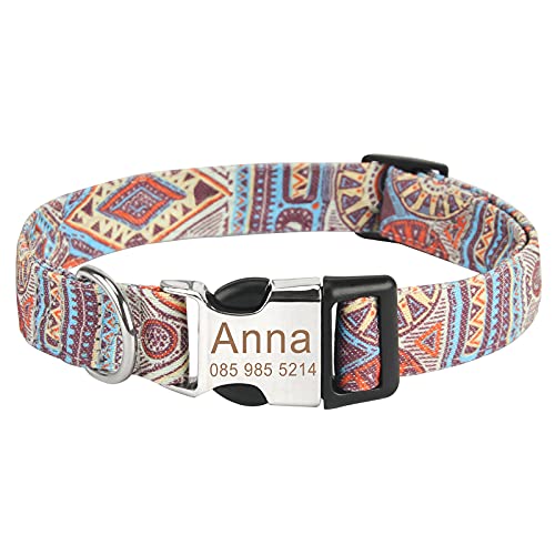 Piang Gouer Personalisierte Hundehalsband Vintage Böhmen Haustierhalsband Benutzerdefinierter Name und Telefonnummer Hundehalsband Tag Katzenhalsbänder für kleine mittelgroße Hunde(Orange-S) von PIANG GOUER