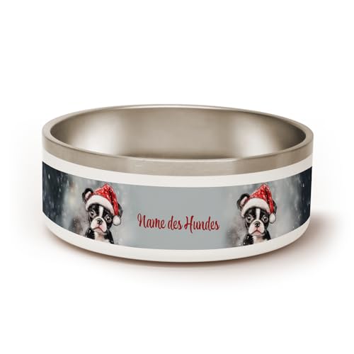 PICANOVA Hundenapf mit personalisiertem Namen & niedlichem Hundemotiv - 1,2 L Edelstahl-Napf für Futter oder Wasser - Einzigartiges Geschenk für Haustierbesitzer - Boston Terrier Design von PICANOVA