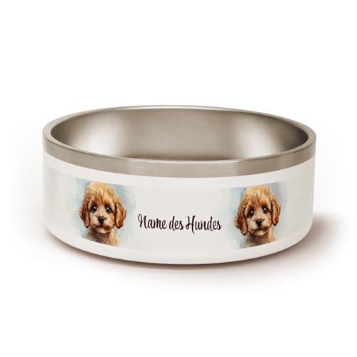 PICANOVA Hundenapf mit personalisiertem Namen & niedlichem Hundemotiv - 1,2 L Edelstahl-Napf für Futter oder Wasser - Einzigartiges Geschenk für Haustierbesitzer - Poodle Design von PICANOVA