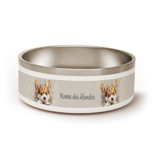 PICANOVA Hundenapf mit personalisiertem Namen & niedlichem Hundemotiv - 1,2 L Edelstahl-Napf für Futter oder Wasser - Einzigartiges Geschenk für Haustierbesitzer - Welsh Corgi Design von PICANOVA