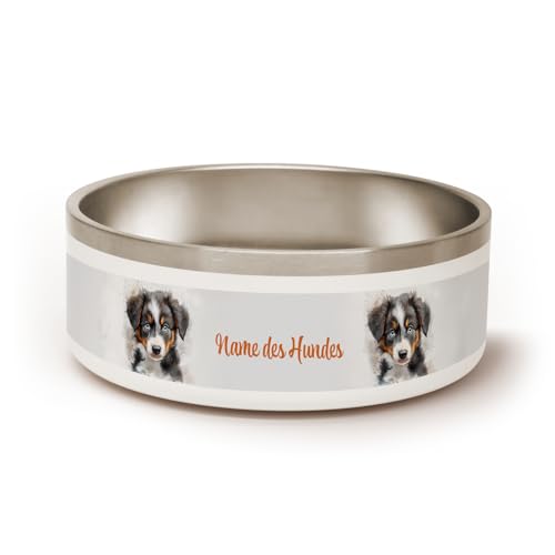 PICANOVA Personalisierter Hundenapf mit Namen - Große 1,2 L Edelstahl-Futternapf, Wasserschale, rutschfest, Geschenk für Haustierbesitzer - Australian Shepherd Design von PICANOVA