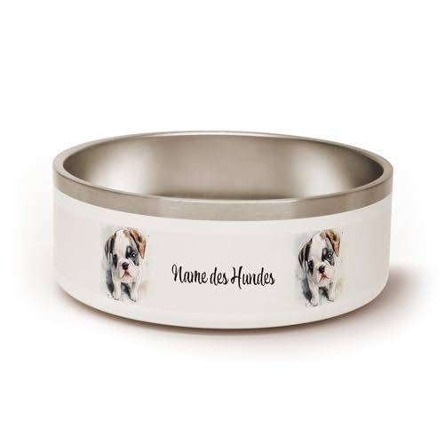 PICANOVA Personalisierter Hundenapf mit Namen - Große 1,2 L Edelstahl-Futternapf, Wasserschale, rutschfest, Geschenk für Haustierbesitzer - British Bulldog Design von PICANOVA