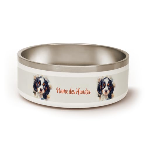 PICANOVA Personalisierter Hundenapf mit Namen - Große 1,2 L Edelstahl-Futternapf, Wasserschale, rutschfest, Geschenk für Haustierbesitzer - Cavalier King Spaniel Design von PICANOVA