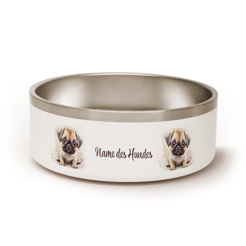 PICANOVA Personalisierter Hundenapf mit Namen & Hundemotiv - 1,2 L Edelstahl-Fressnapf oder Wassernapf - Individuelles Geschenk für Haustierfreunde - Pug Design von PICANOVA