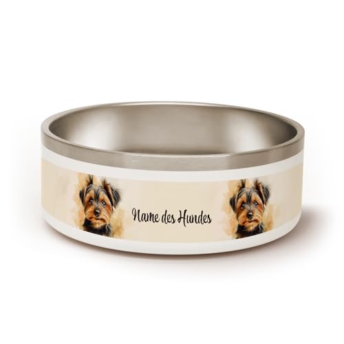 PICANOVA Personalisierter Hundenapf mit Namen & Hundemotiv - 1,2 L Edelstahl-Fressnapf oder Wassernapf - Individuelles Geschenk für Haustierfreunde - Yorkshire Terrier Design von PICANOVA