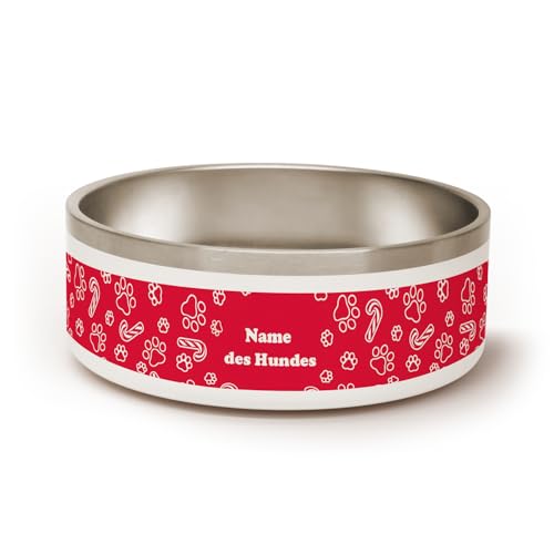 PICANOVA Personalisierter Weihnachts-Hundenapf - 1,2 l Edelstahl-Futternapf mit rutschfestem Gummiring - Geschenk für Haustierbesitzer - Candy Canes Design von PICANOVA