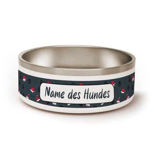 PICANOVA Personalisierter Weihnachts-Hundenapf - 1,2 l Edelstahl-Futternapf mit rutschfestem Gummiring - Geschenk für Haustierbesitzer - Santa Hats Design von PICANOVA