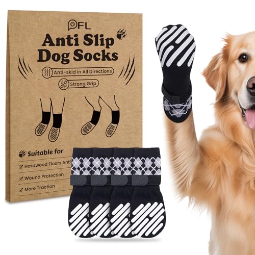 PICK FOR LIFE 4 Stück Hundesocken Pfotenschutz Anti-Rutsch, Hundestoppersocken mit Klettverschluss für Hartholzböden im Innenbereich, Socken für kleine, mittlere und große Hunde von PICK FOR LIFE