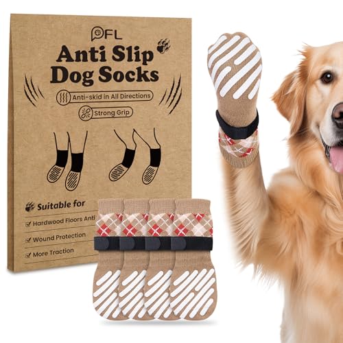 PICK FOR LIFE 4 Stück Hundesocken Pfotenschutz Anti Rutsch, Hundestoppersocken mit Klettverschluss für Hartholzböden im Innenbereich, Socken für kleine, mittlere und große Hunde von PICK FOR LIFE