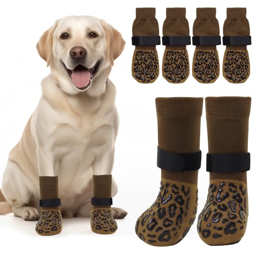 PICK FOR LIFE Hundeschuhe mit Greifern, 2 Paar, rutschfeste Hundeschuhe verhindern Lecken von Pfoten, Hundegriffsocken für ältere Hunde auf Hartholzboden (Braun, L) von PICK FOR LIFE