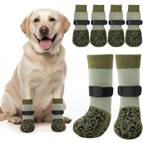 PICK FOR LIFE Hundesocken Anti-Rutsch 2 Paar Doppelseitige mit Verstellbaren Riemen für Innenbereich (Grün, L) von PICK FOR LIFE