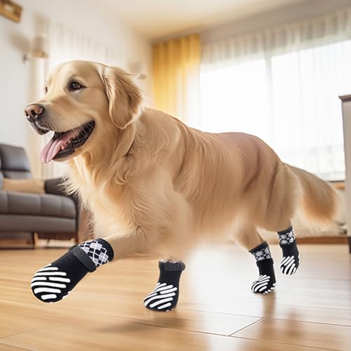 Rutschfeste Hundesocken mit Griffen für Hartholzböden, Hundestiefelsocken, Pfoten stoppen Lecken, verstellbarer Pfotenschutz verhindert Kratzen, für ältere Hunde, drinnen und draußen, 2 Paar (Schwarz, von PICK FOR LIFE