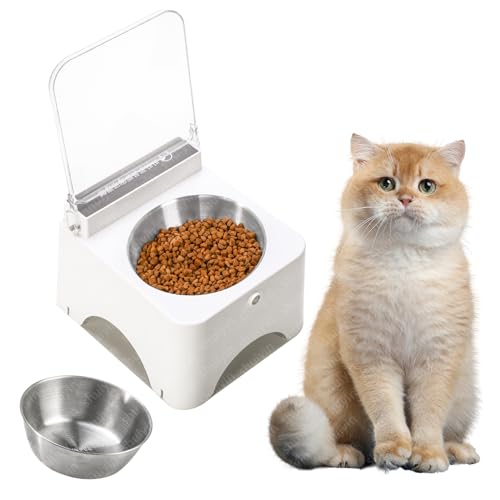 PICKFUN Staubdichter kabelloser Infrarot-Sensor Flip-Top-Katzen-Futternapf – Automatischer Katzen-Futterspender für Indoor & Camping, erhöht, kein Verschütten, rutschfest, erhöhter Edelstahl-Futter- von PICKFUN