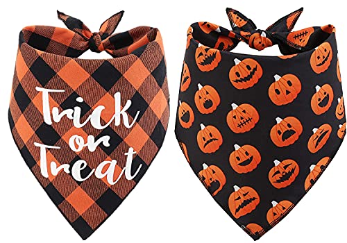 2 Stück Halloween Hund Bandana Plaid Reversible Dreieck-Lätzchen Schal Zubehör für Hunde Haustiere von PICKUPIK