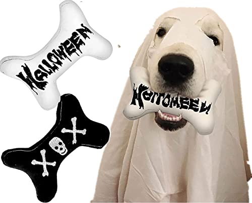 2 Stück niedliches Plüsch-Hundespielzeug mit Quietschelement für Halloween, weiches Knochenspielzeug für Haustiere von PICKUPIK