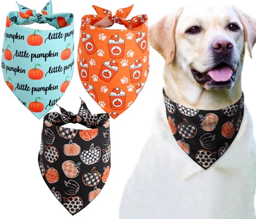 Kürbis Hund Bandana 3 Pack Herbst Hund Bandana Thanksgiving Hund Bandana Herbst Bandana für kleine, mittelgroße und große Hunde Katzen von PICKUPIK