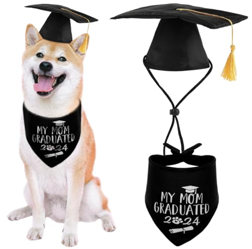 My Mom Graduated Dog Bandana 2024 and Dog Graduation Cap with Tassels Black, Dog Graduation Outfit Costume for Small Medium Large Dogs von PICKUPIK