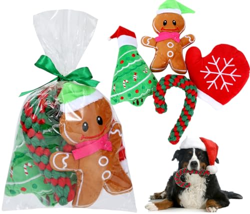 PICKUPIK Weihnachts-Hundespielzeug, 4 Stück, für kleine und mittelgroße Hunde, Weihnachts-Geschenkset für Hundebesitzer von PICKUPIK