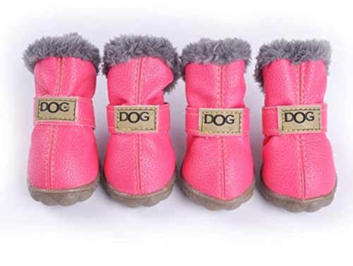 PIHAPPY Bunte warme Winterstiefel für kleine Hunde, rutschfest, weiche Schneemann, rutschfeste Sohle, Pfotenschutz für kleine Welpen, 4 Stück (XL, Rosa) von PIHAPPY