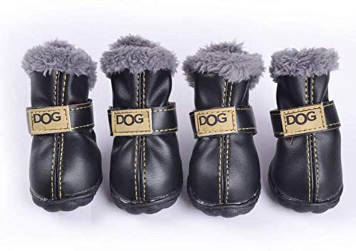 PIHAPPY Warme Winterstiefel für kleine Hunde, rutschfest, weich, rutschfeste Sohle, Pfotenschutz für kleine Welpen, 4 Stück, Größe L, Schwarz von PIHAPPY