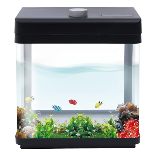 1,5 Gallonen kleines Fischbecken, Glasfischaquarium mit Einstellbarer Beleuchtung, Betta-Fischbecken mit Filter, Tauchpumpe, Wassertemperaturanzeige, verdickter Boden, leise Dekoration/660 von PINFANSHIJIE