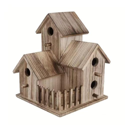 Vogelhäuschen for draußen, Ausverkauf, 3 Löcher, natürliches Vogelhäuschen aus Holz, Fink, Blauer Vogel, handgefertigt, hängender Vogelhäuschen for Garten, Hinterhof, Hof, Außenbereich/1820(Brown) von PINFANSHIJIE