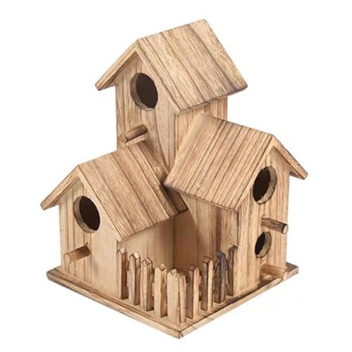 Vogelhäuschen for draußen, Ausverkauf, 3 Löcher, natürliches Vogelhäuschen aus Holz, Fink, Blauer Vogel, handgefertigt, hängender Vogelhäuschen for Garten, Hinterhof, Hof, Außenbereich/1820(White) von PINFANSHIJIE