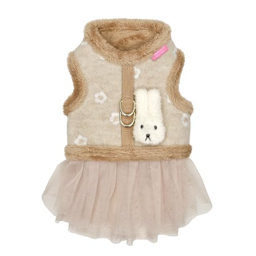 Pinkaholic New York Lidia Dress Hundegeschirr, warmes Winter-Blumenmuster für kleine Hunde, Beige, Größe S von PINKAHOLIC