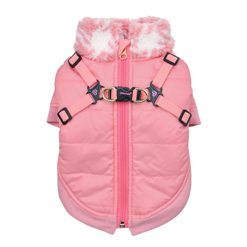 Pinkaholic New York Xenia Winterpullover mit Stehkragen und durchgehendem Reißverschluss, mit integriertem Geschirr für kleine und mittelgroße Hunde, Indisches Rosa, Größe L von Pinkaholic New York