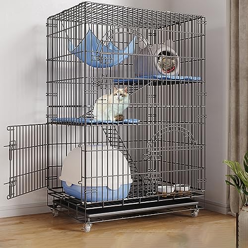 Katzenkäfig Katzenstreu Katzengehege mit freier Hängematte 3 Katzenbetten 2 Fronttüren 1 Seitentür 2 Schrägleitern Sitzregal (Color : Black) von PINNKL