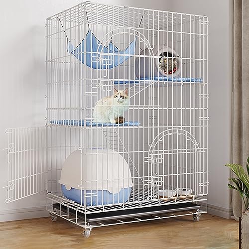 Katzenkäfig Katzenstreu Katzengehege mit freier Hängematte 3 Katzenbetten 2 Fronttüren 1 Seitentür 2 Schrägleitern Sitzregal (Color : White) von PINNKL