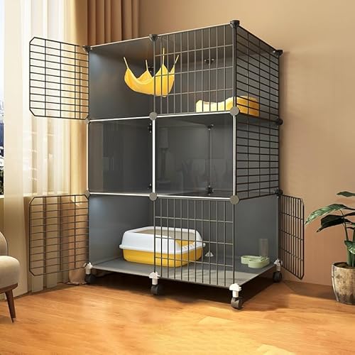 Katzenvilla, Katzenspielgehege für den Innenbereich, Haustierlaufgehege für Katzen, transparentes Design, doppellagige, gewichtete Plattform, einfacher Aufbau der Katzentoilette ( Size : 75*39*114cm ) von PINNKL