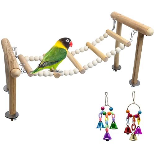 PINVNBY 3 x Vogelleiterbrücke, Naturholz, Kletterleitern, flexible Papageien-Schaukel, Spielzeug für Sittiche, Nymphensittiche, Lovebirds, Amazon-Papageien, Conures (27,9 x 16 x 17 cm) von PINVNBY