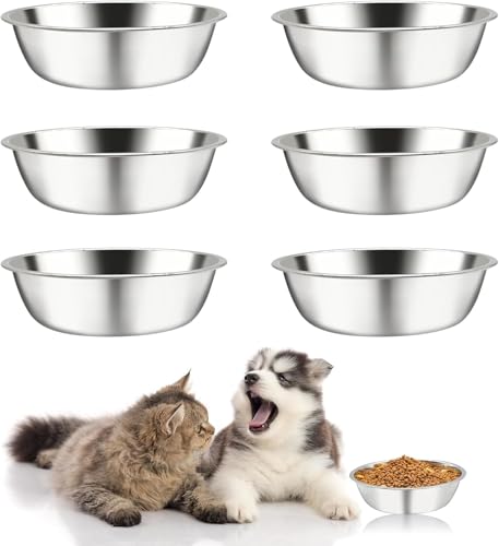 PINVNBY 6 Stück Edelstahl-Hundenäpfe, Ersatz-Metall-Futter-/Wassernapf, Set für drinnen, Reisen, Zwinger, Hundefütterschalen für alle Hunde, spülmaschinenfest (17,5 cm) von PINVNBY