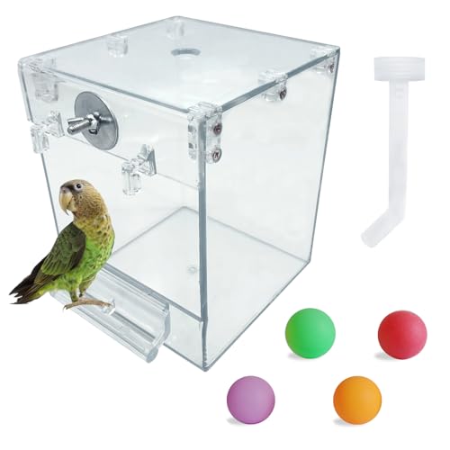 PINVNBY Acryl-Vogeltränke, Sittiche, auslaufsicher, Badewanne für Käfig, hängende Röhre, Duschbox, Käfig-Zubehör mit Wassereinspritzdüsen und Bällen, Wellensittiche, Kanarienvögel (6 Stück) von PINVNBY