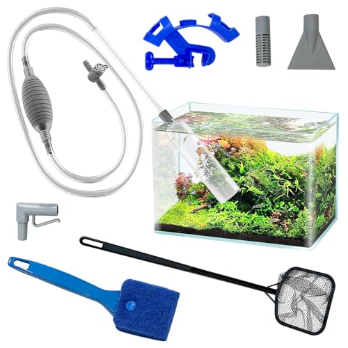 PINVNBY Aquarium-Staubsauger-Set, manueller Aquarium-Reiniger mit Fischnetz und Befestigungsklemme, Aquarium-Siphon, Sandreinigung für verschiedene Tankgrößen von PINVNBY