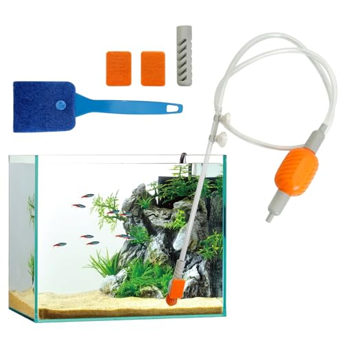 PINVNBY Aquarium-Staubsauger-Set, manueller Aquarium-Reiniger mit Reinigungsbürste und Saugnapf, Aquarium-Siphon, Sandreinigung für kleine Aquarien von PINVNBY