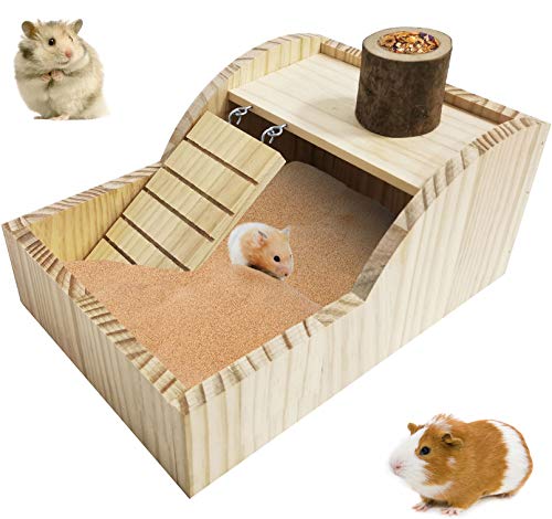 PINVNBY Hamster Sand Badebox Holz Duschraum Graben Sand Badewanne Container mit Kletterleiter Schüssel Badezimmer für Zwerg Syrische Mäuse Mäuse Rennmäuse und andere Kleintiere von PINVNBY