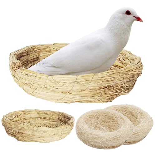 PINVNBY Handmade Woven Bird Lawning Nest mit Kokosnuss Faser Liner Flat Base Stroh Vogelnest Bett Hatch Roosting für Taube Taube Papagei Schildkröte Wachtel Macaw Kuckuck Spatz von PINVNBY